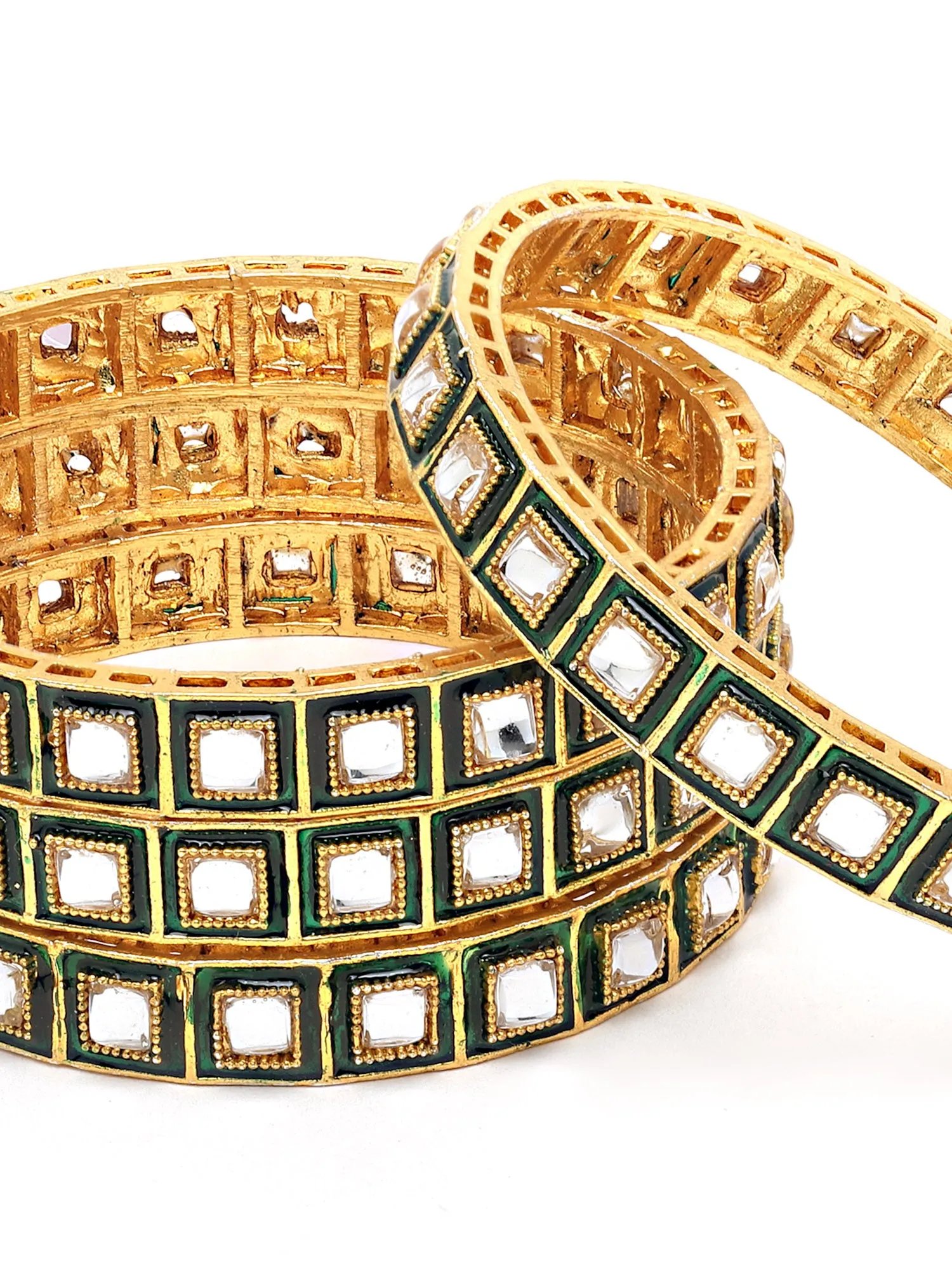 Karatcart Antique Gold Plated Mirror Work Kundan Bangle Set for Women