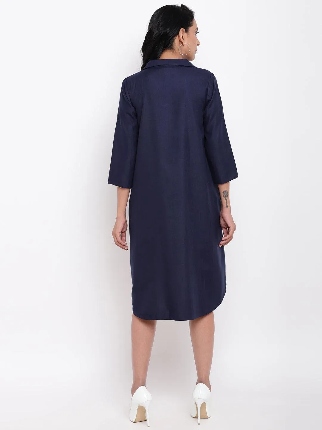 Linen Cotton Blue Collared Dress