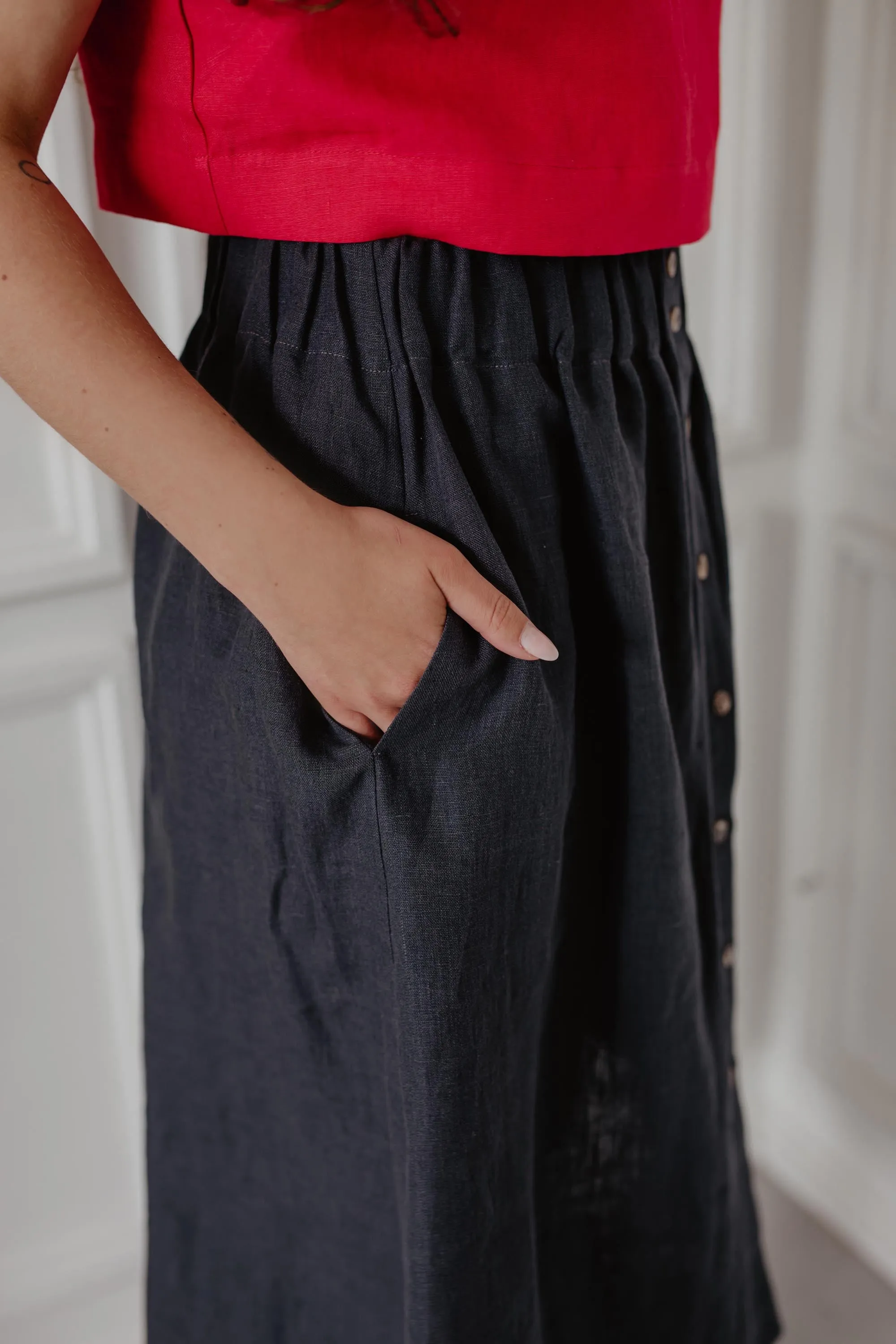 Linen skirt with buttons DAISY - Charcoal