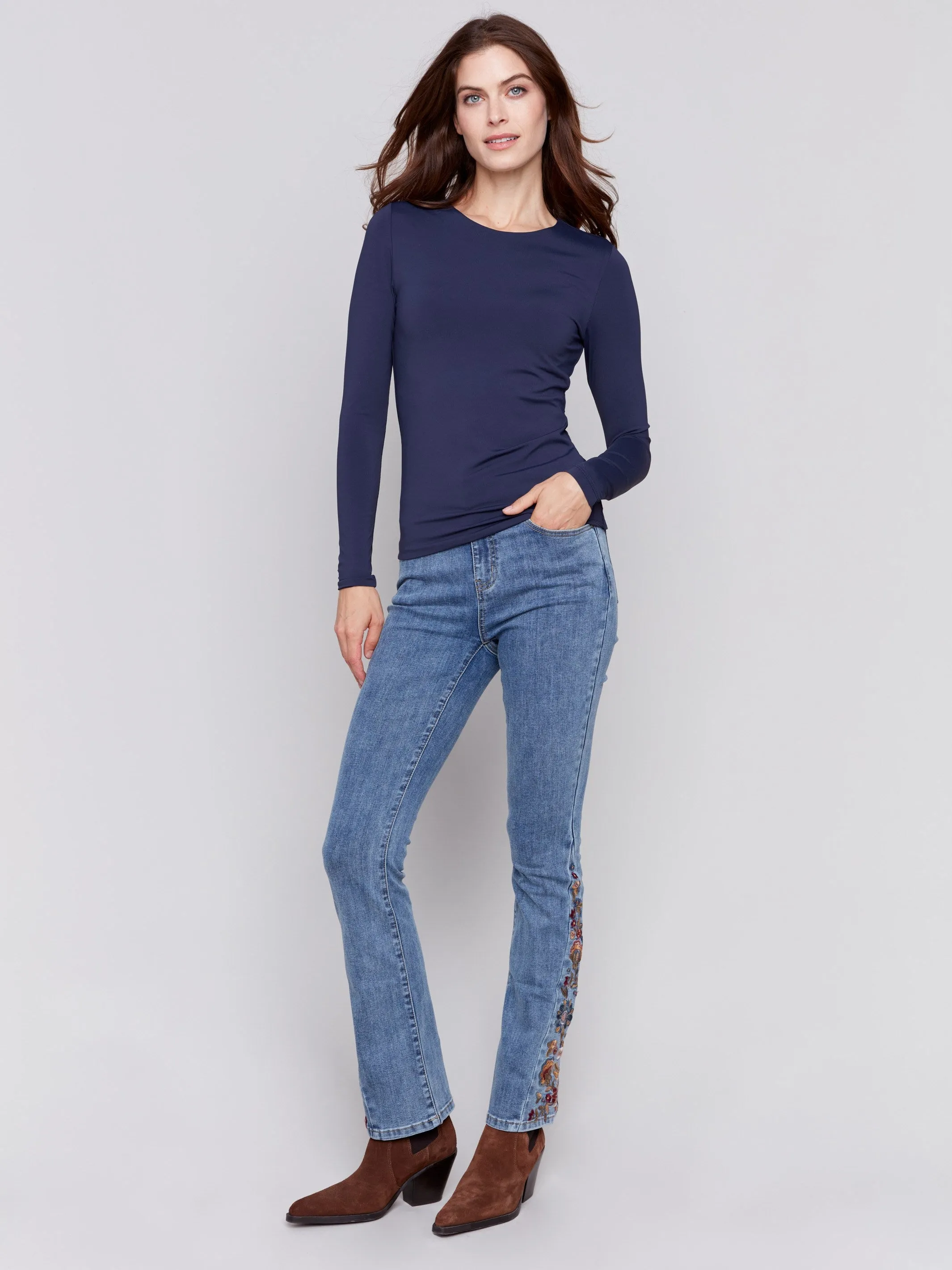 Long Sleeve Super Stretch Top - Navy