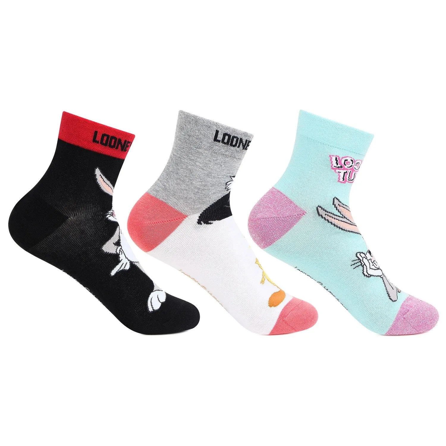 Looney Tunes Multicolored Ankle- Length  Socks For Girls - Pack Of 3