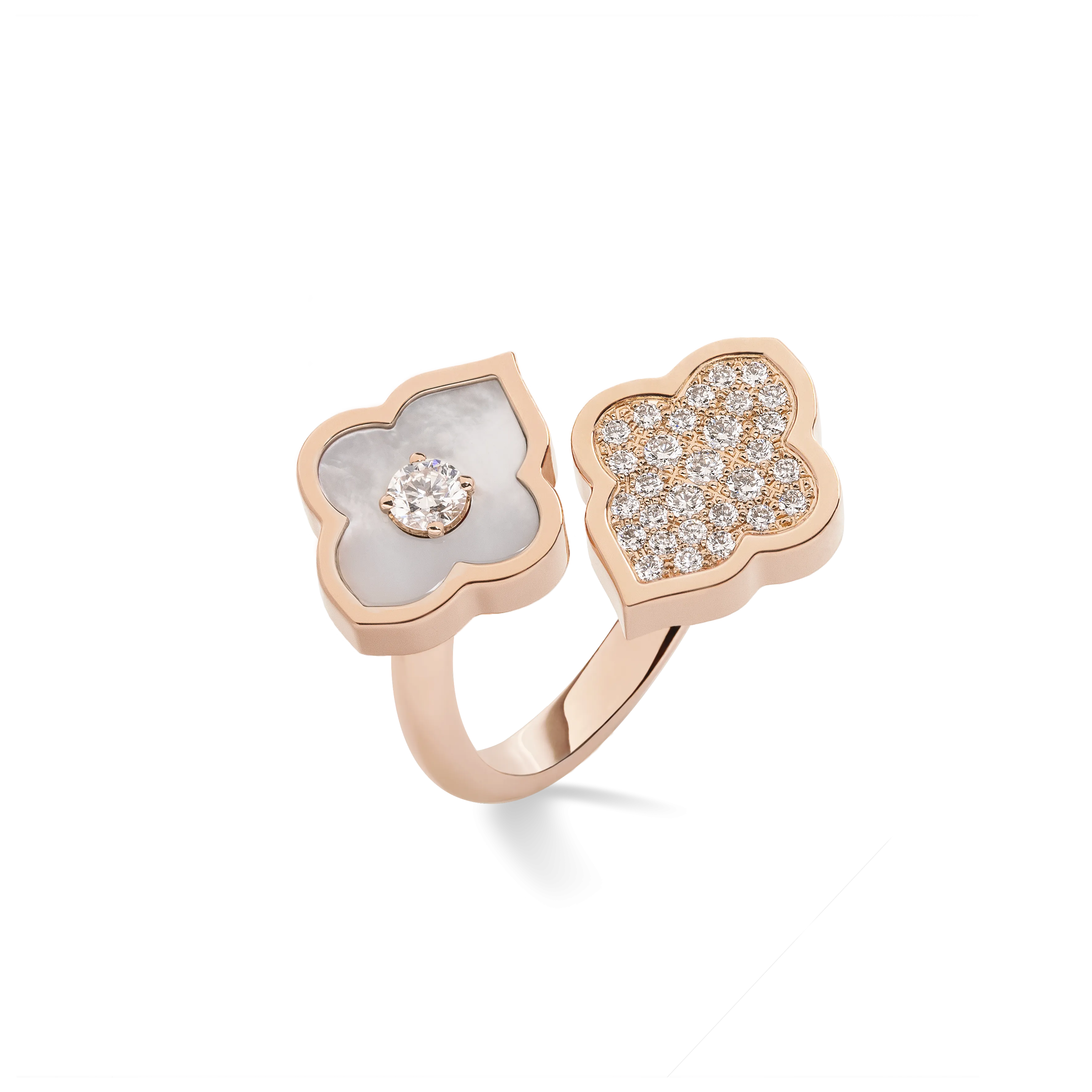 LUCE COLOUR - RING TOI ET MOI ROSE GOLD PAVE MOTHER OF PEARL & 1 DIAMOND