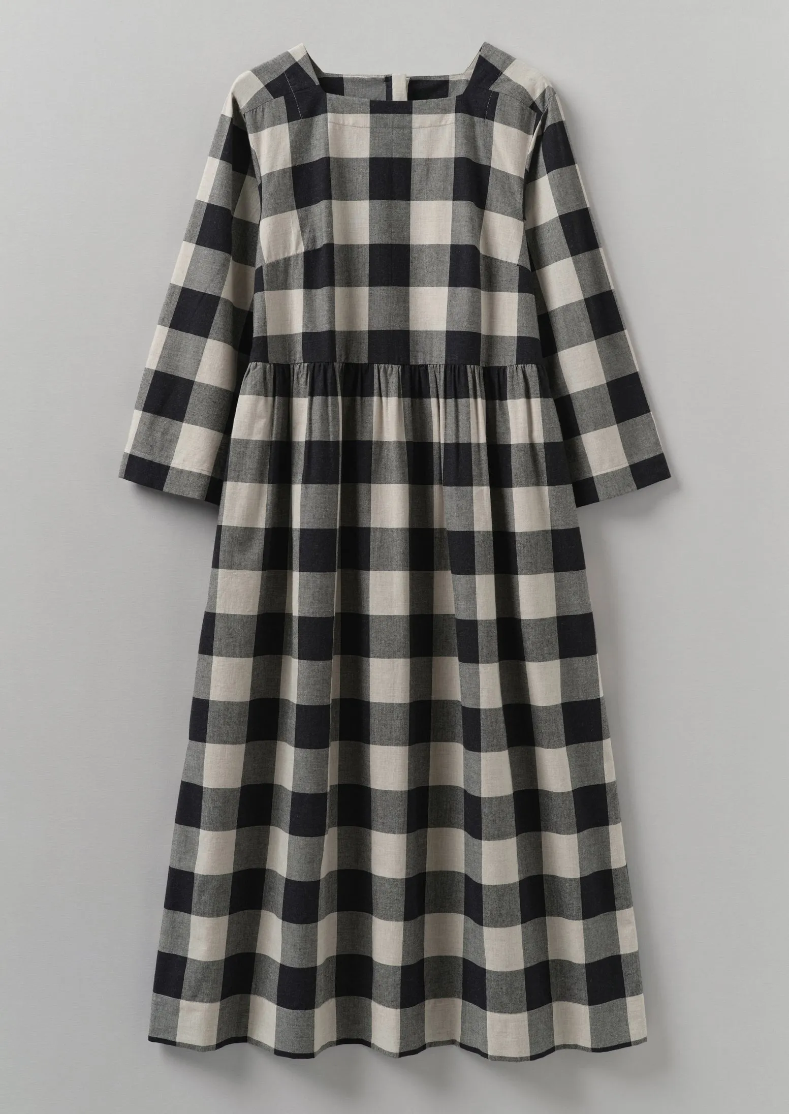 Macro Gingham Cotton Cashmere Dress | Onyx/Ecru