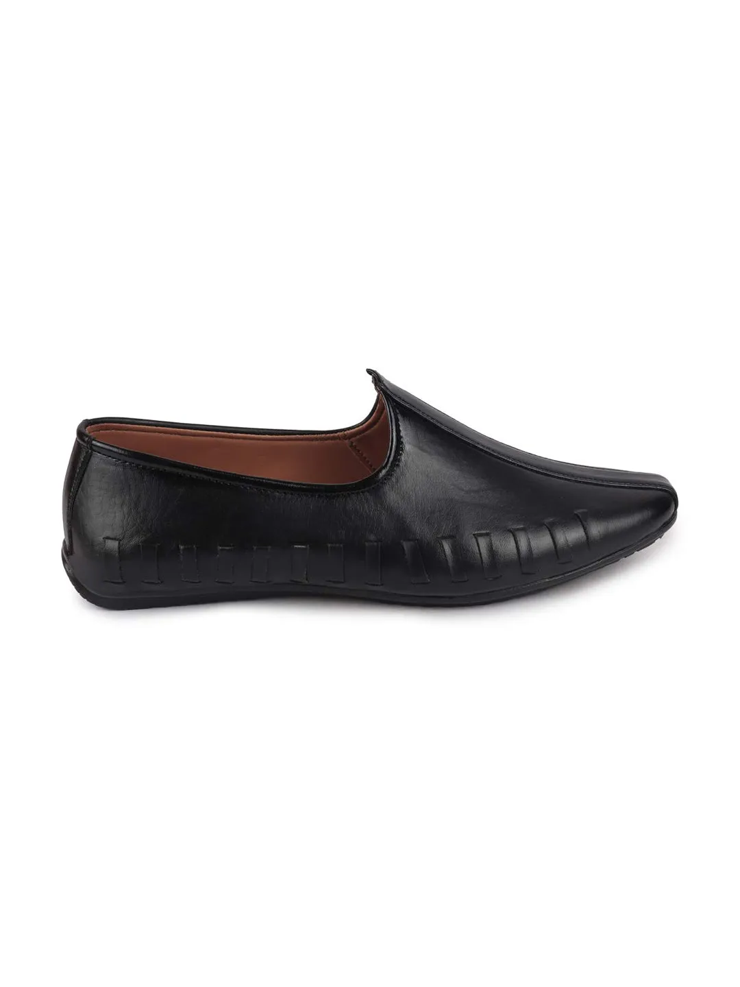 Men Black Ethnic Slip-On Stitched Jutis & Mojaris