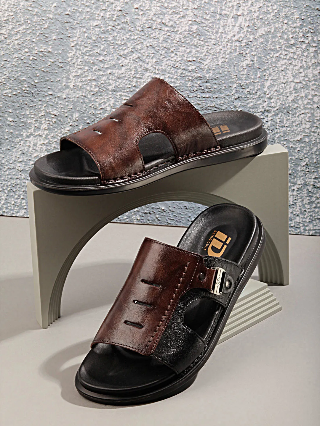 Men Black/Brown Sandal / Slipper (ID4222)