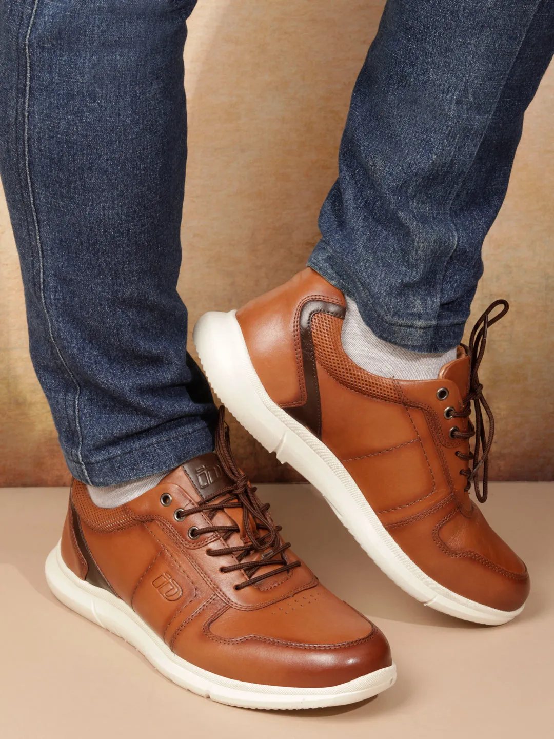 Men Tan Leather Sneaker (ID3086)