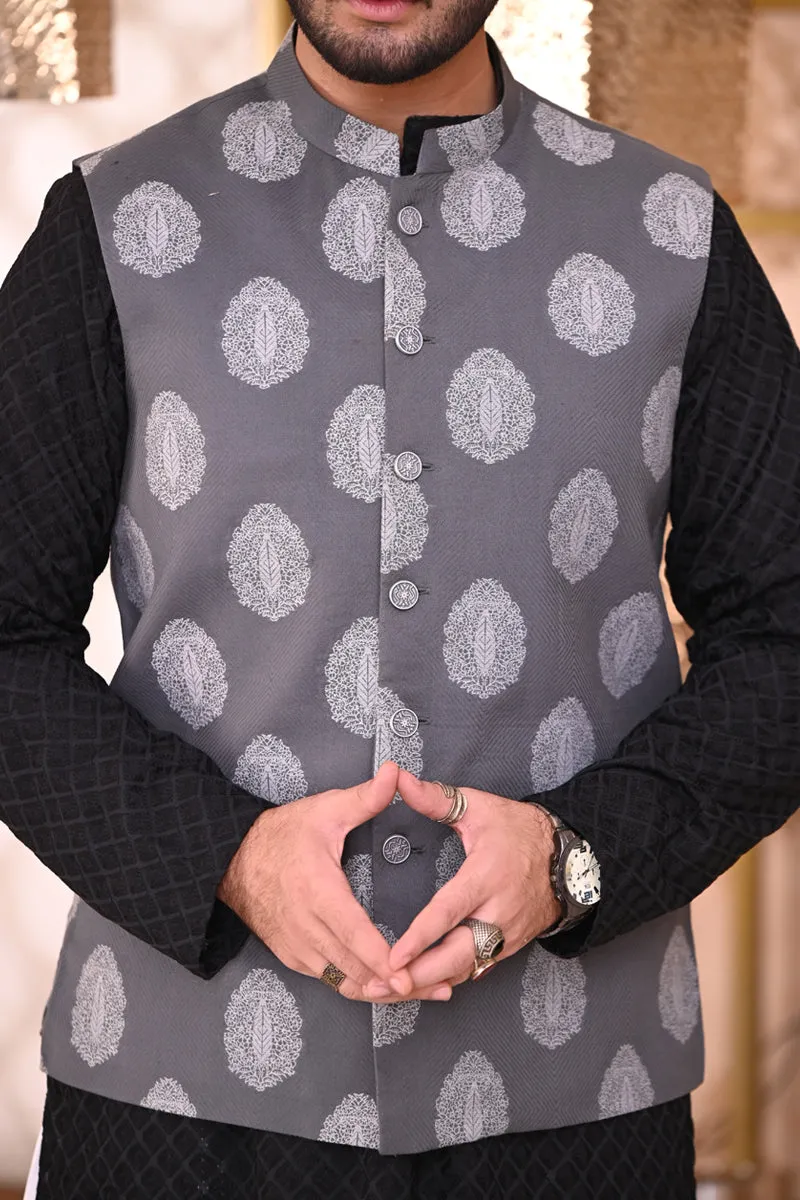 Men Waistcoat (Self-jacquard) Grey