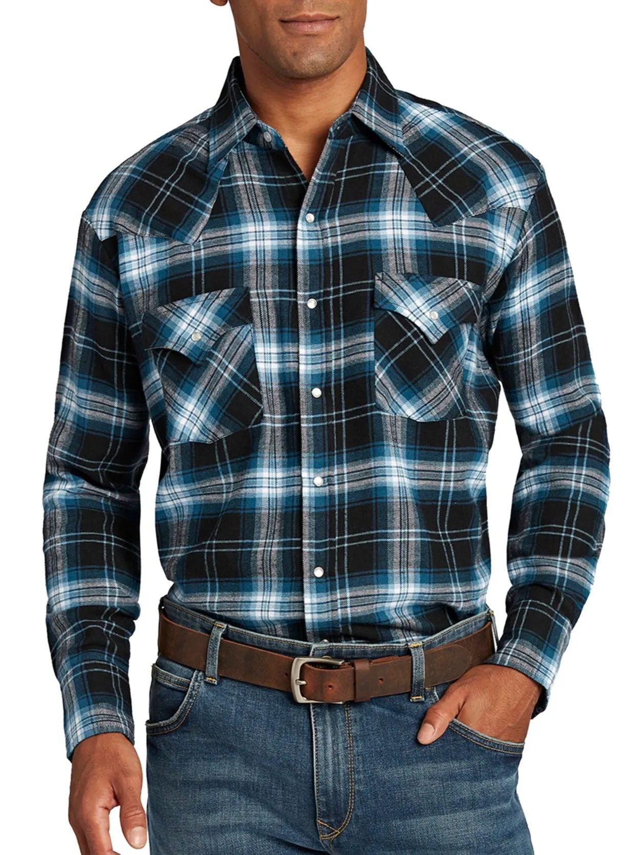 Men's Ely Cattleman Long Sleeve Brawny Flannel Western Snap Shirt