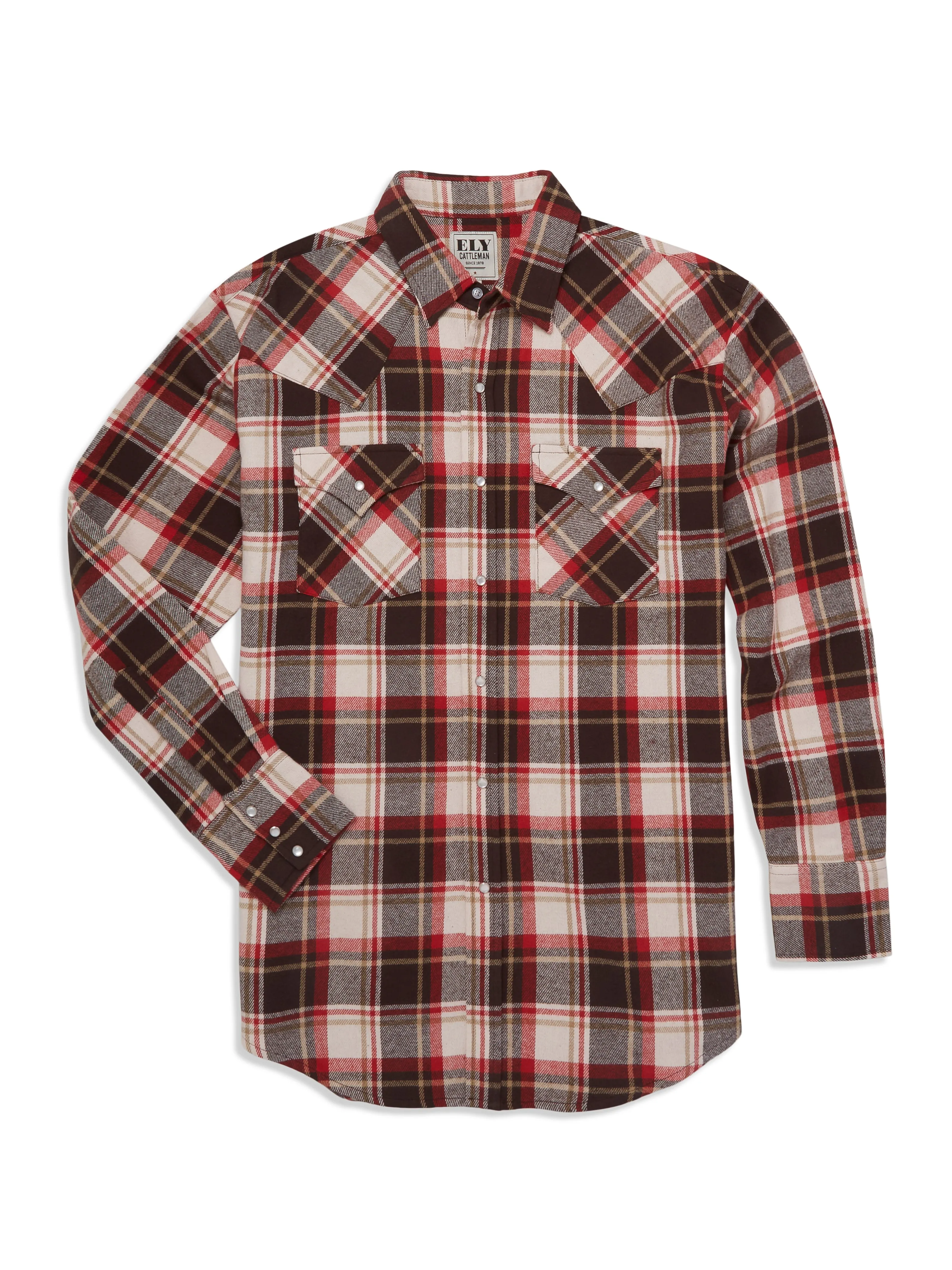 Men's Ely Cattleman Long Sleeve Brawny Flannel Western Snap Shirt