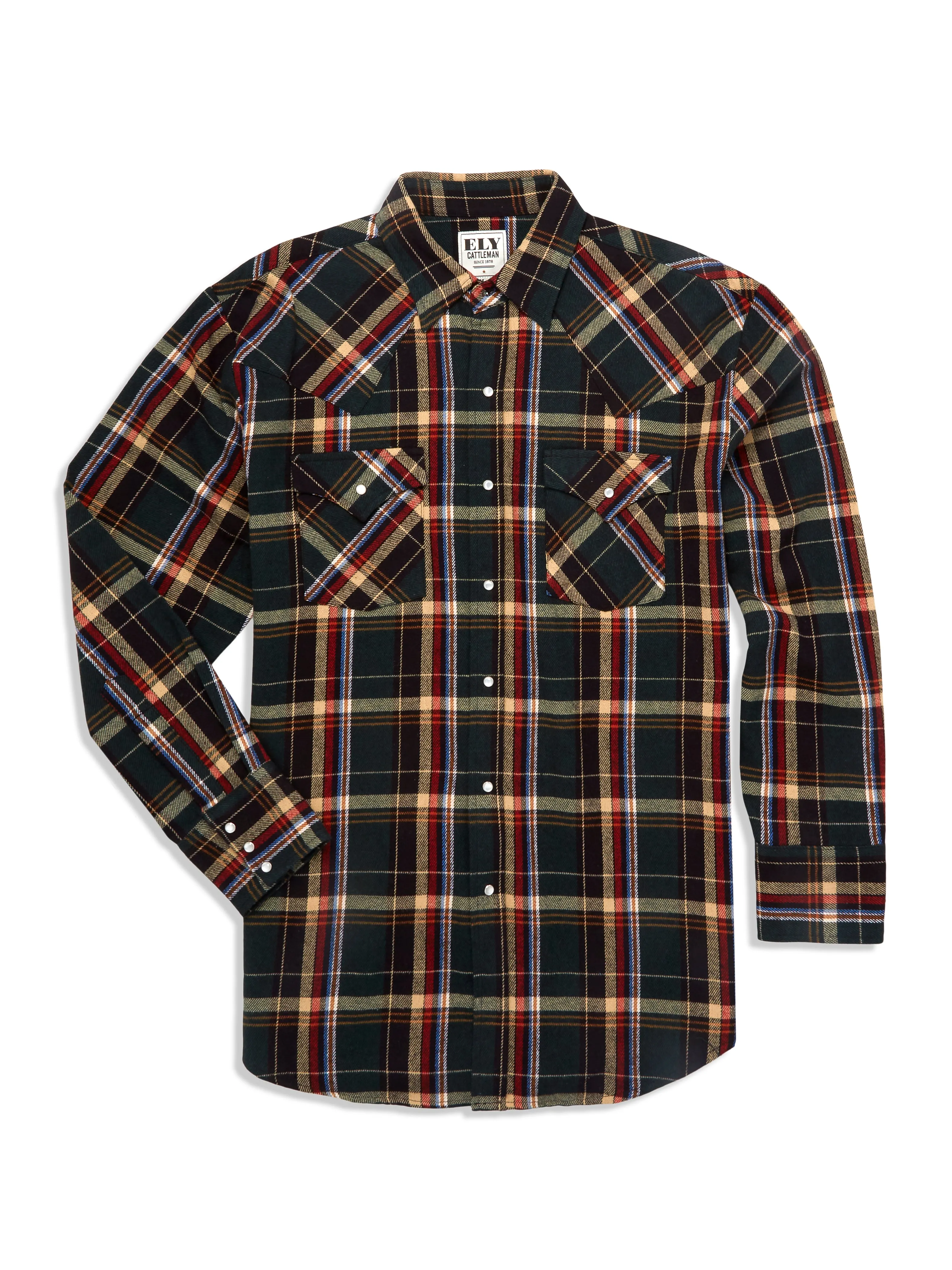 Men's Ely Cattleman Long Sleeve Brawny Flannel Western Snap Shirt