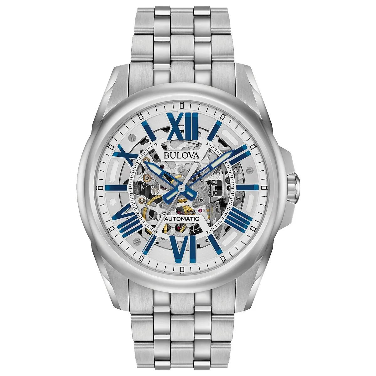 MEN'S STAINLESS STEEL BULOVA SUTTON WATCH WITH SKELETON DIAL