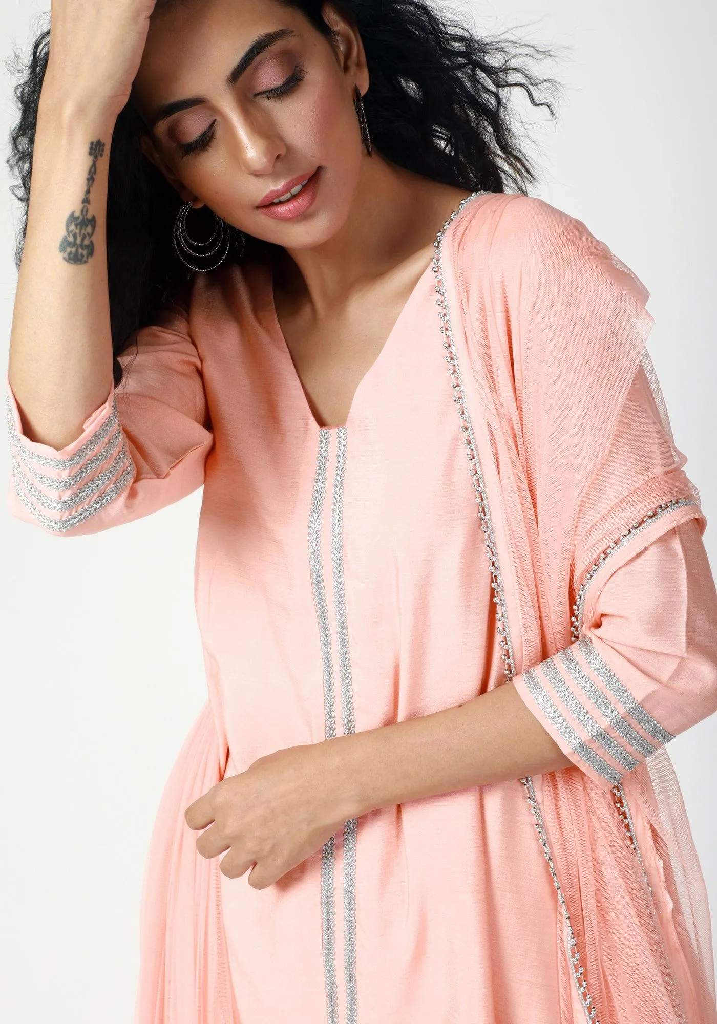 Peach Laced Kurta