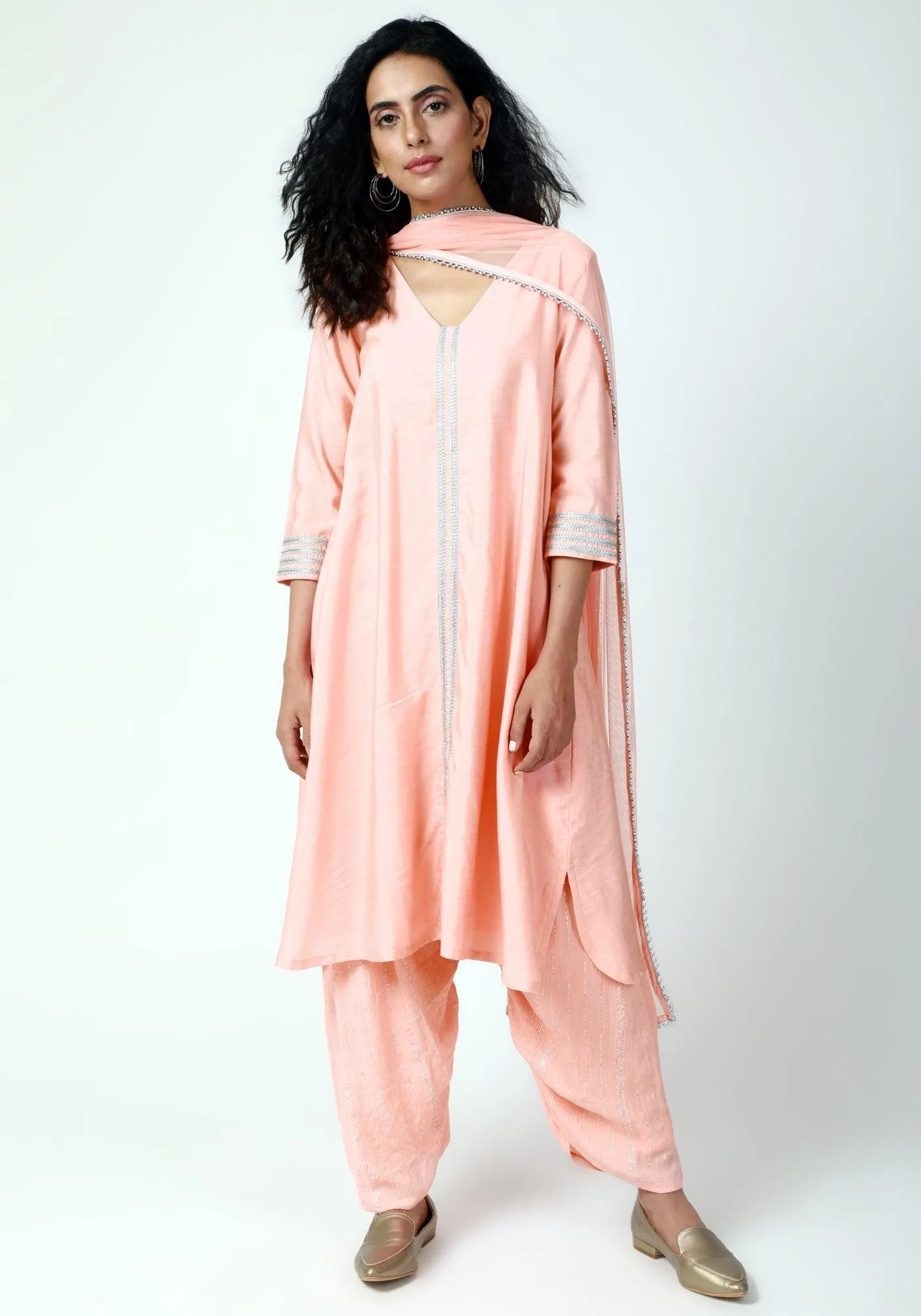 Peach Laced Kurta