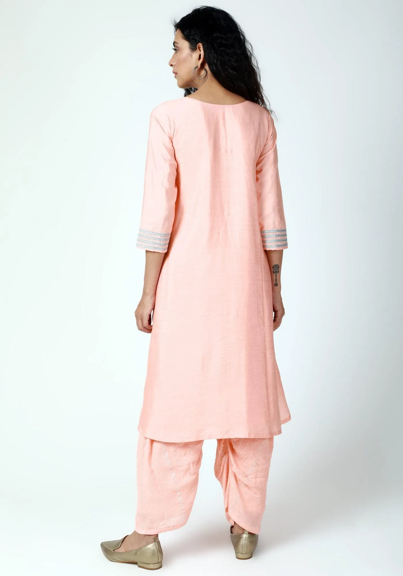 Peach Laced Kurta