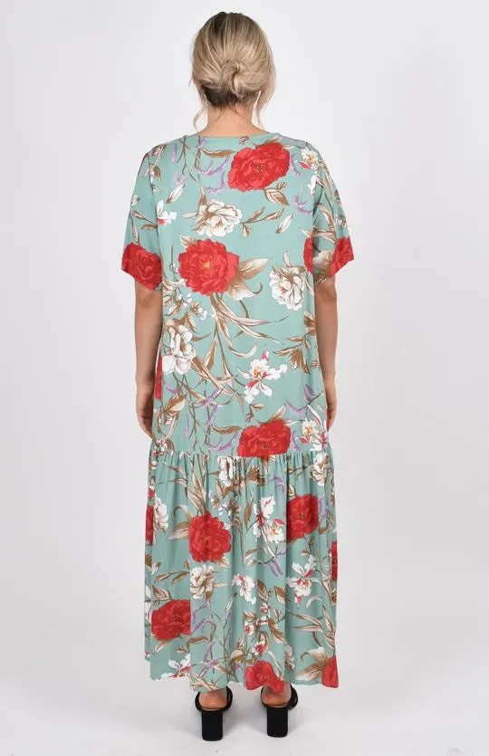 PQ Collection S/S Peak Front Maxi Dress Green Rose