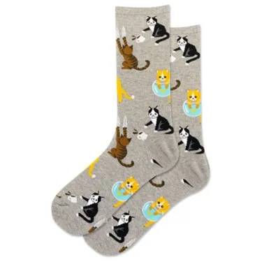 "Bad Cats" Cotton Crew Socks by Hot Sox - Medium