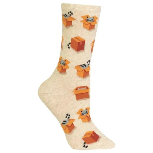 "Cats in Boxes" Cotton Crew Socks by Hot Sox - Medium