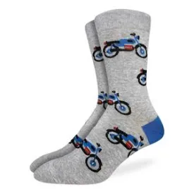 "Grey Motorcycle" Cotton Crew Socks by Good Luck Sock - Large