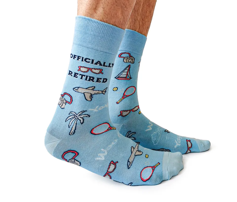 "Officially Retired" Cotton Crew Socks by Uptown Sox - Large