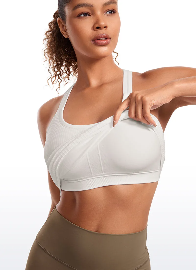 Seamless Ribbed Waist Length Racerback Built in Bra Tanks