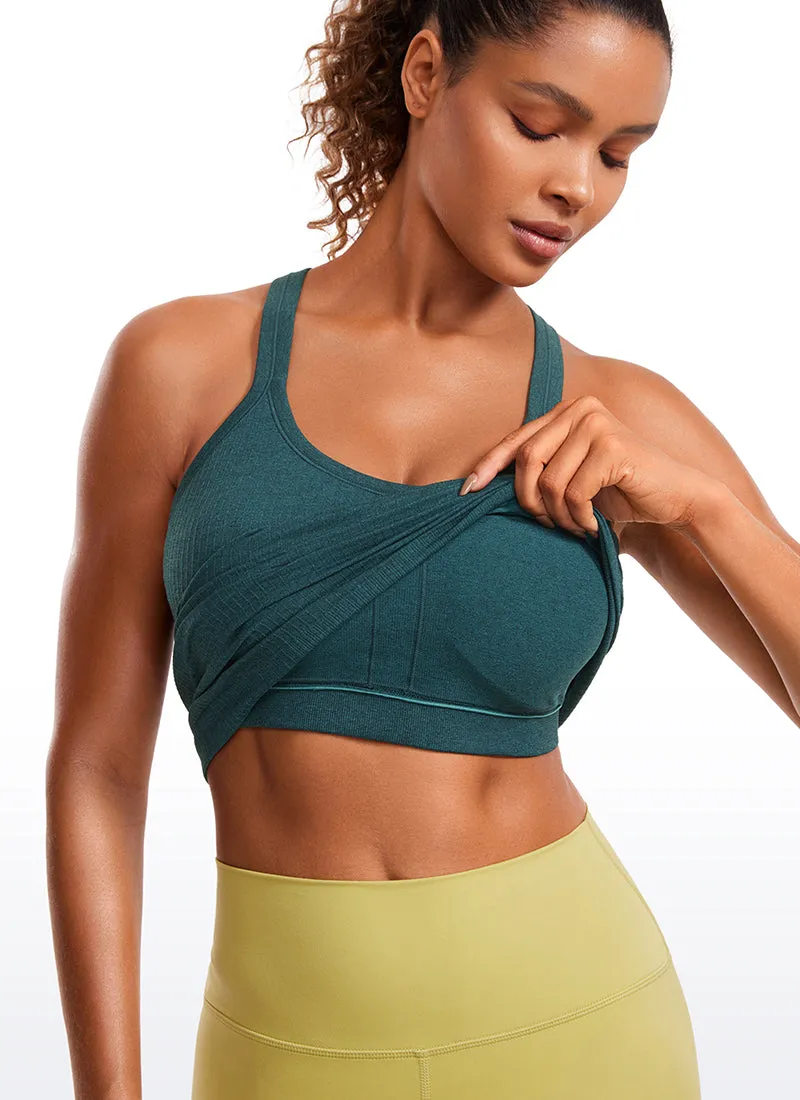 Seamless Ribbed Waist Length Racerback Built in Bra Tanks