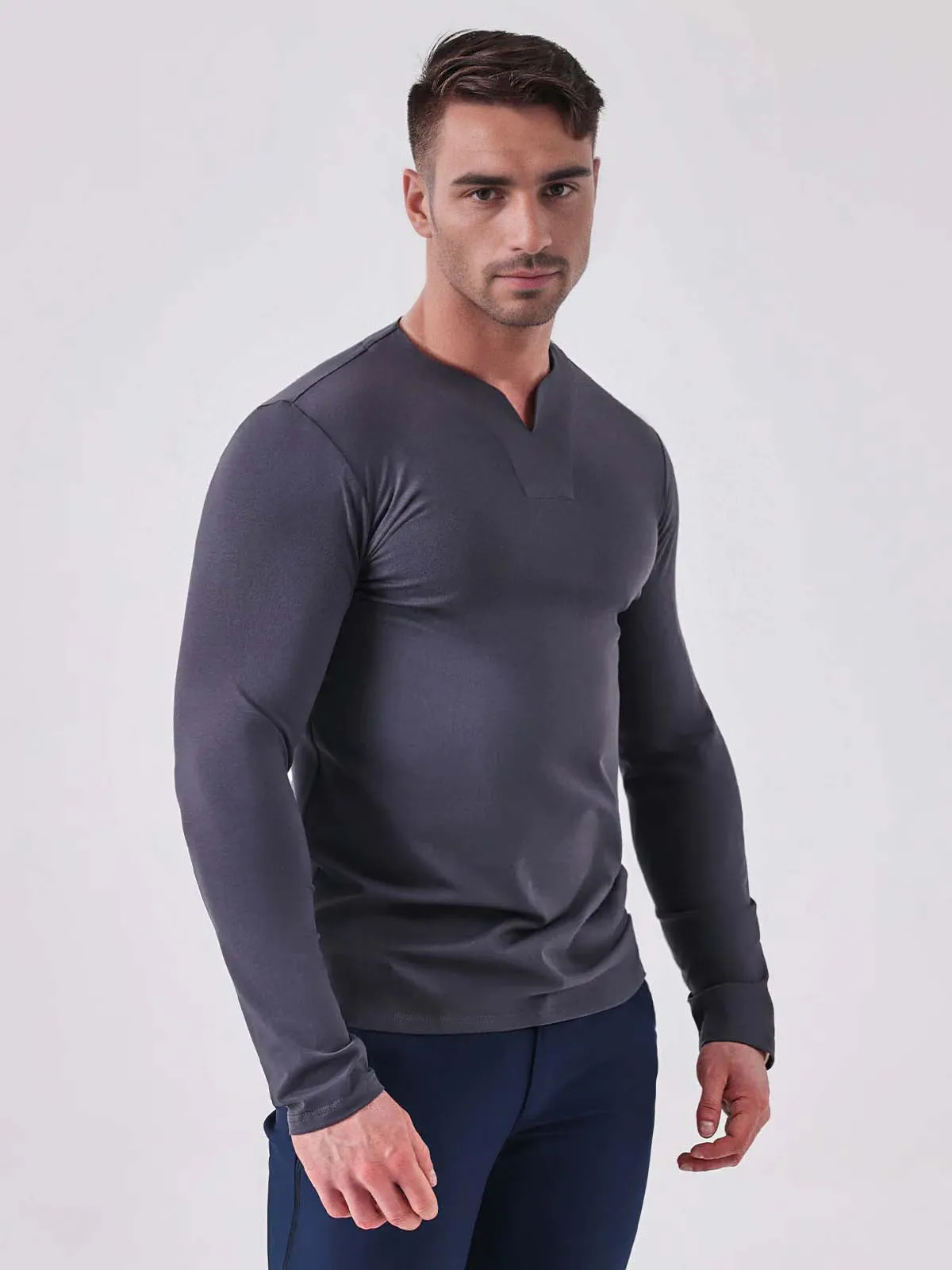 Society V-neck Cotton Long Sleeve Shirt