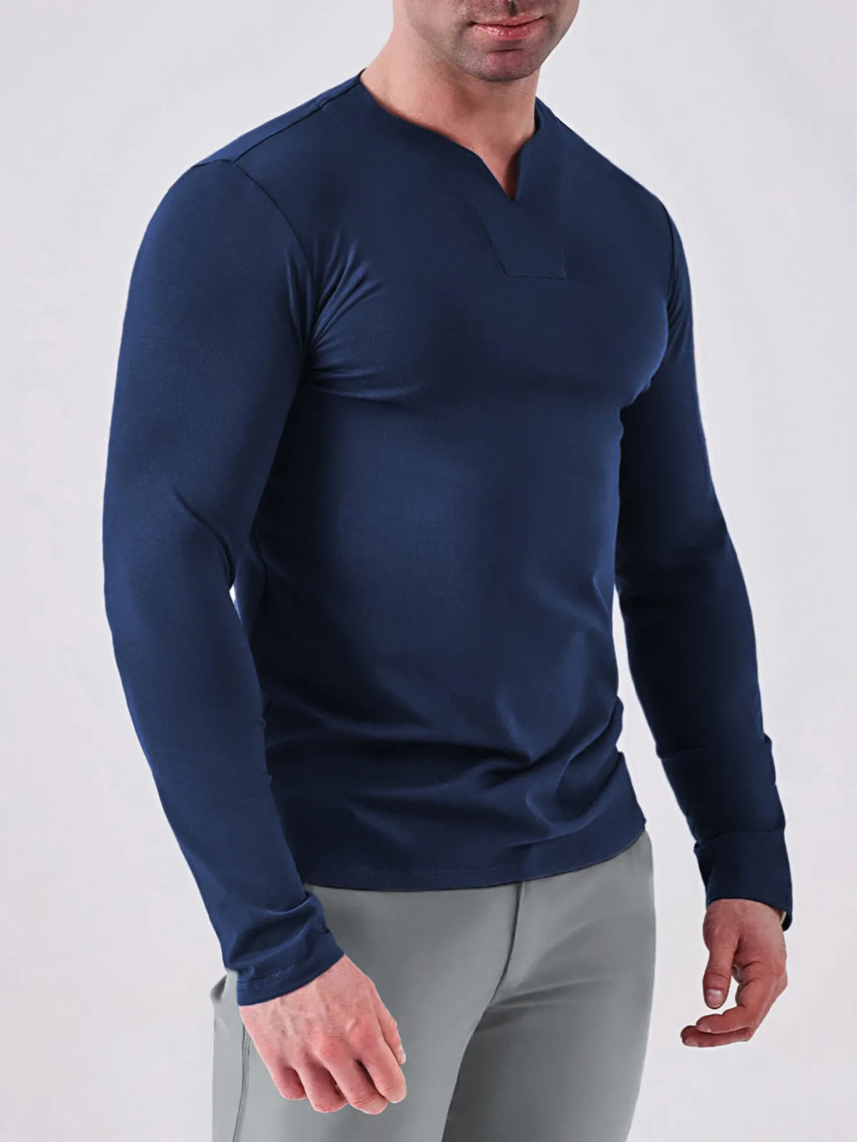 Society V-neck Cotton Long Sleeve Shirt