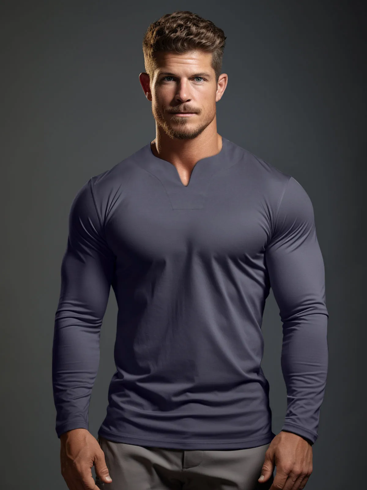 Society V-neck Cotton Long Sleeve Shirt