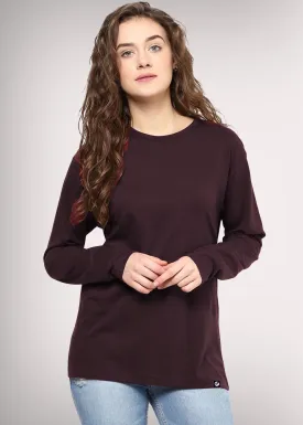 Solid Women Full Sleeve T-Shirt - Wine