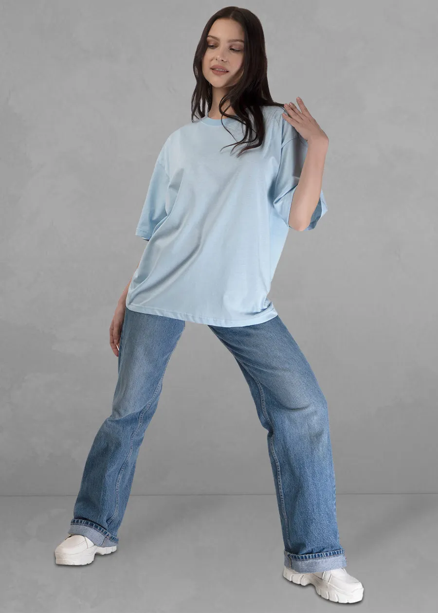 Solid Women Oversized T-Shirt - Sky