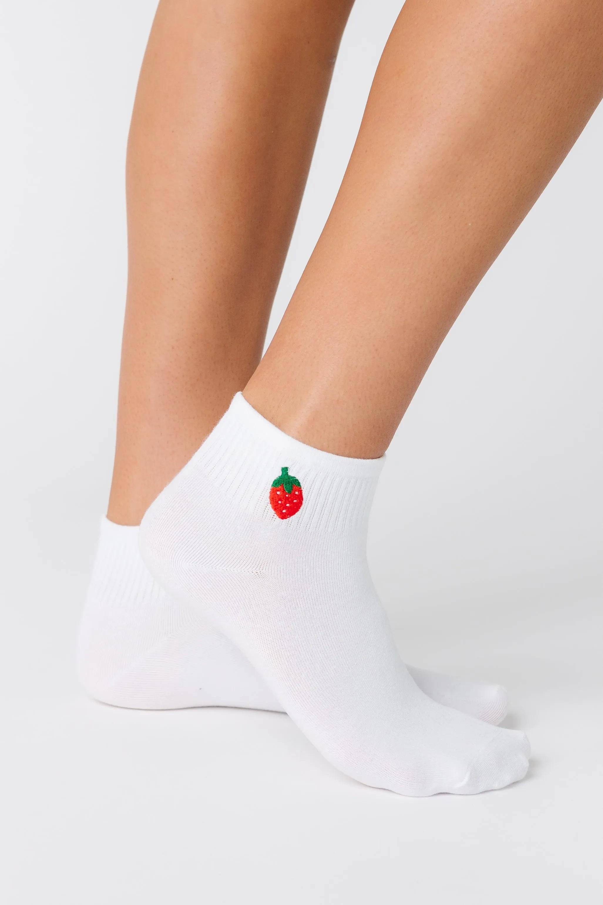 Strawberry Embroidered Quarter Sock