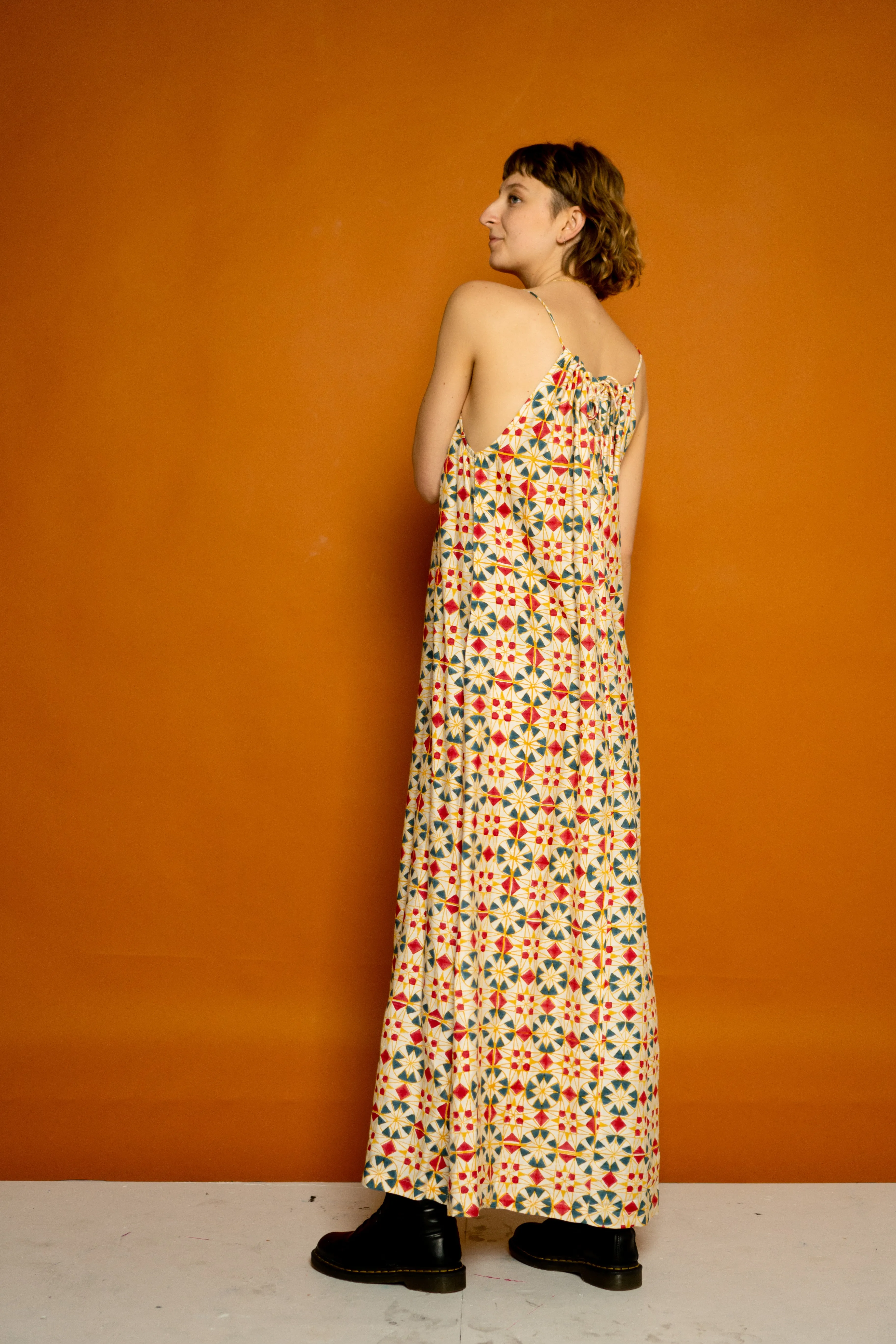 Tie Neck Maxi Dress- Parcheesi Print