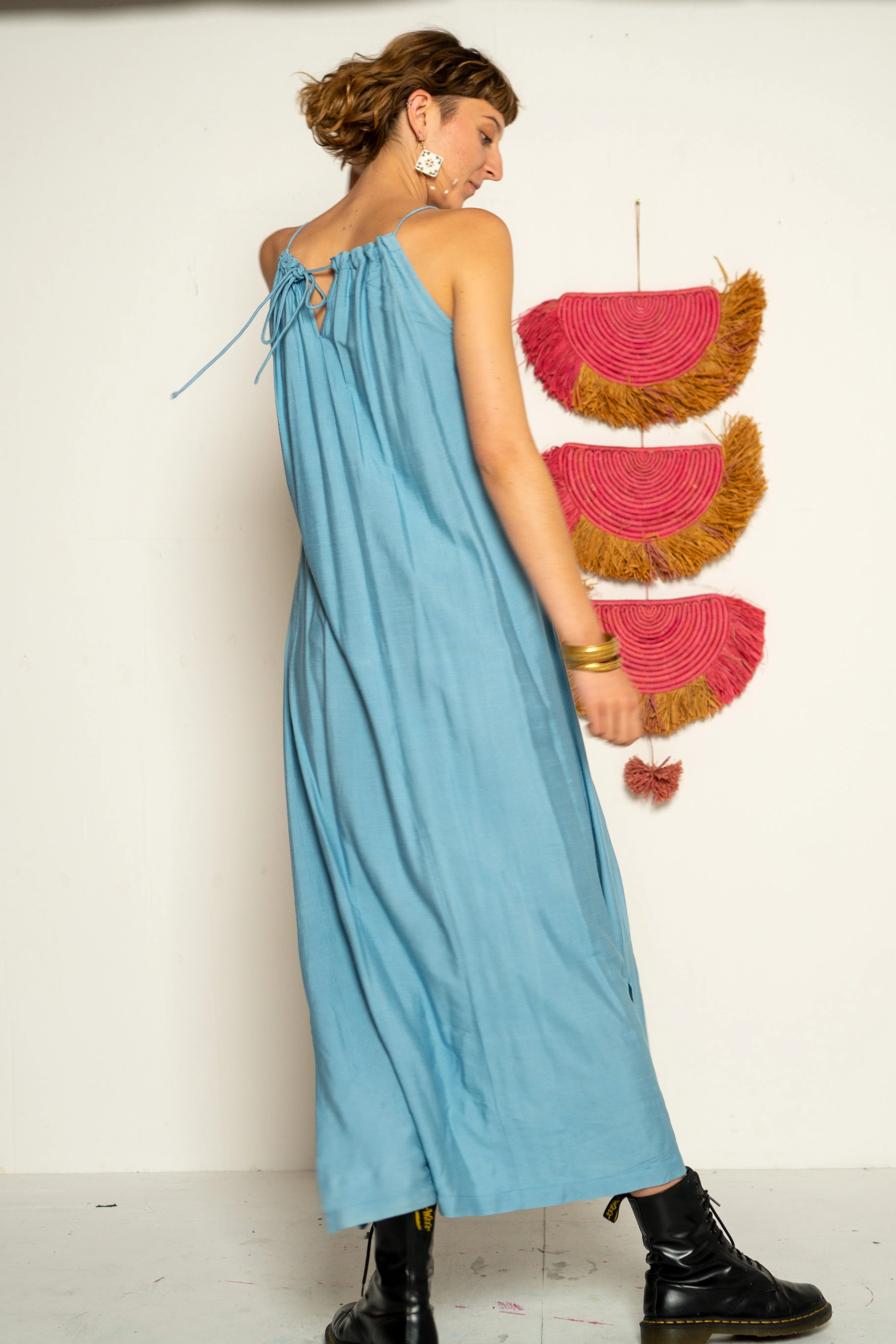 Tie Neck Maxi Dress - Sky Light Indigo