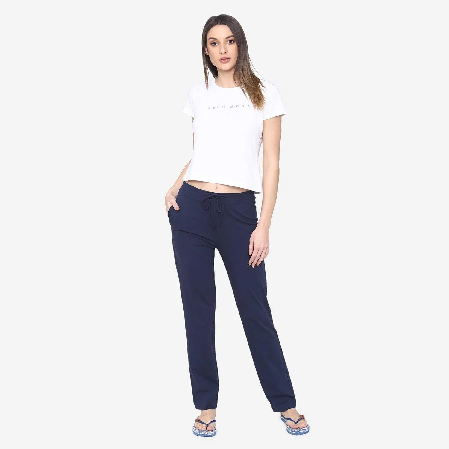 Vami Plain Cotton Rich Relax Lower For  Women - Navy