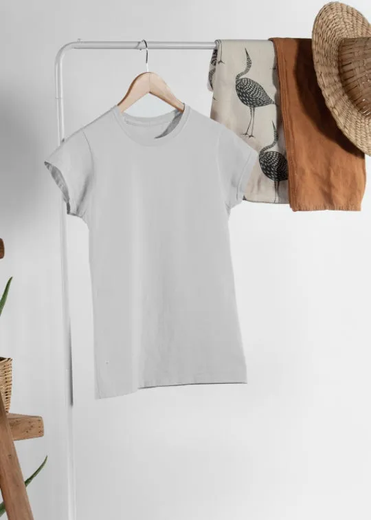 Stylish Ash Grey Womens Solid Half Sleeve T-Shirt