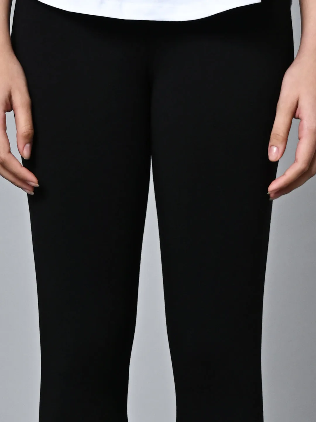 Women's Black Cotton Elastane Slim Fit Knit Tights