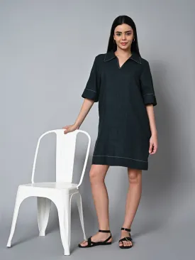 Women's Darkgreen Linen Viscose Regular Fit Dress