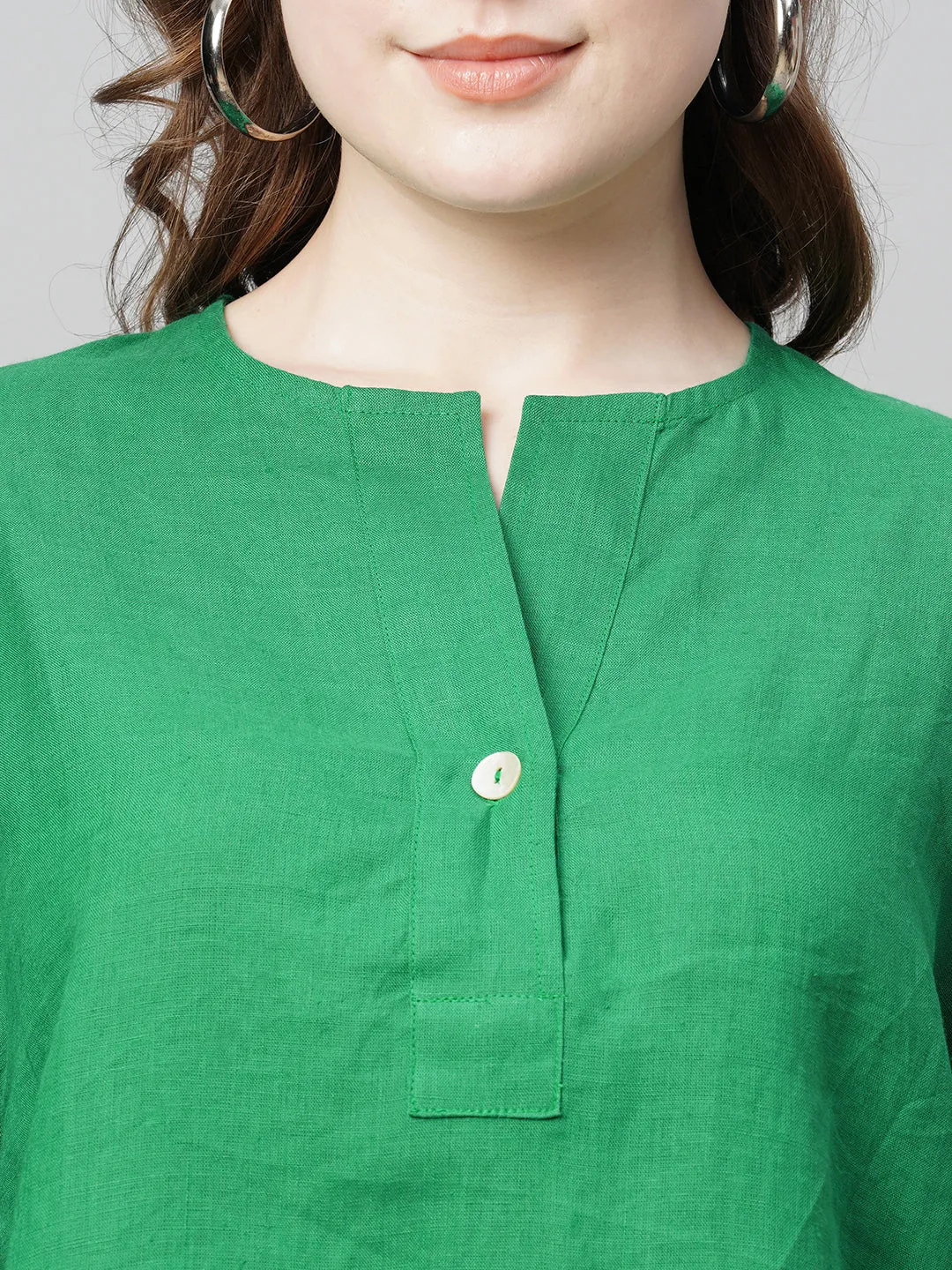 Women's Green Linen Regular Fit Blouse