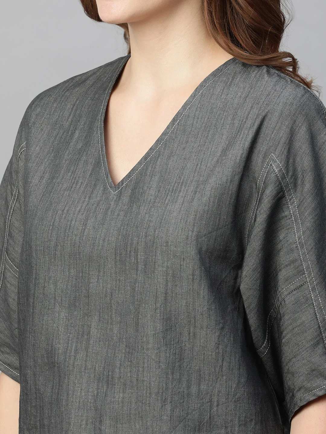 Women's Grey Cotton Regular Fit Blouse