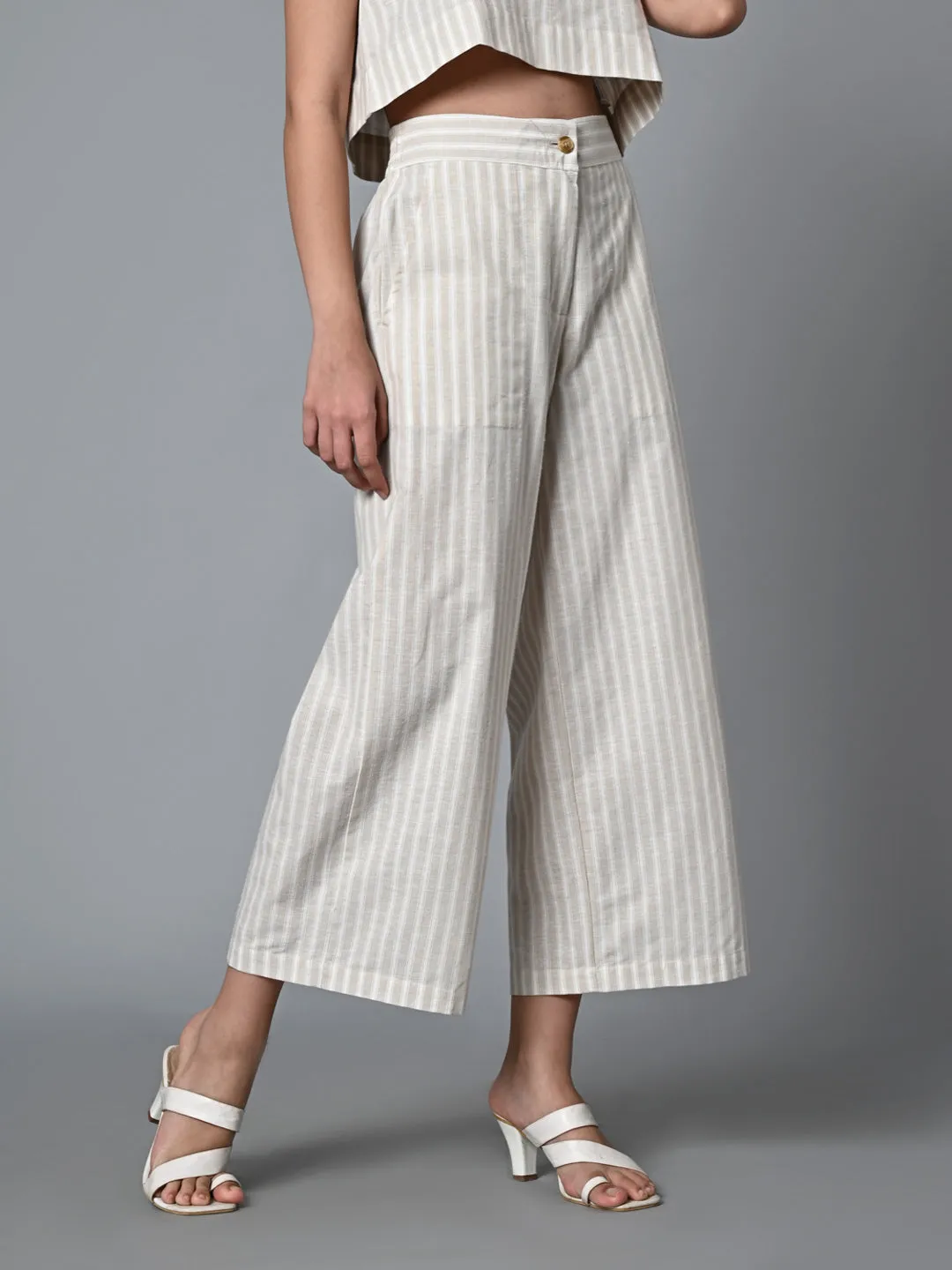 Women's Khaki Cotton Linen Regular Fit Culotte