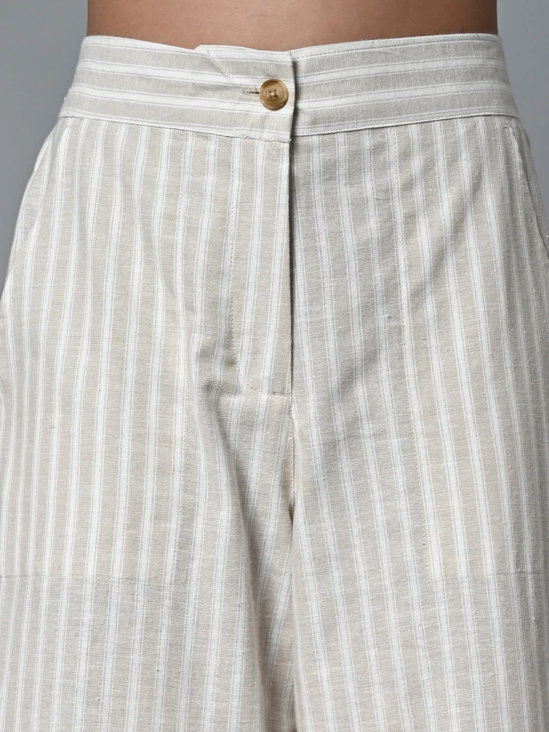 Women's Khaki Cotton Linen Regular Fit Culotte