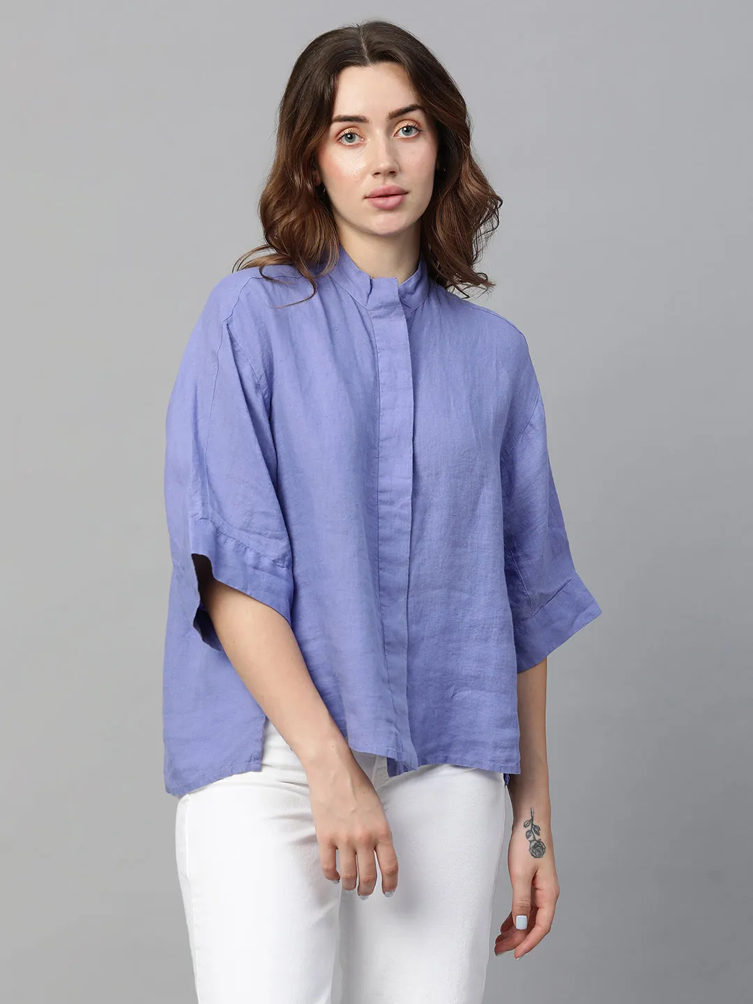 Women's Lilac Linen Regular Fit Blouse