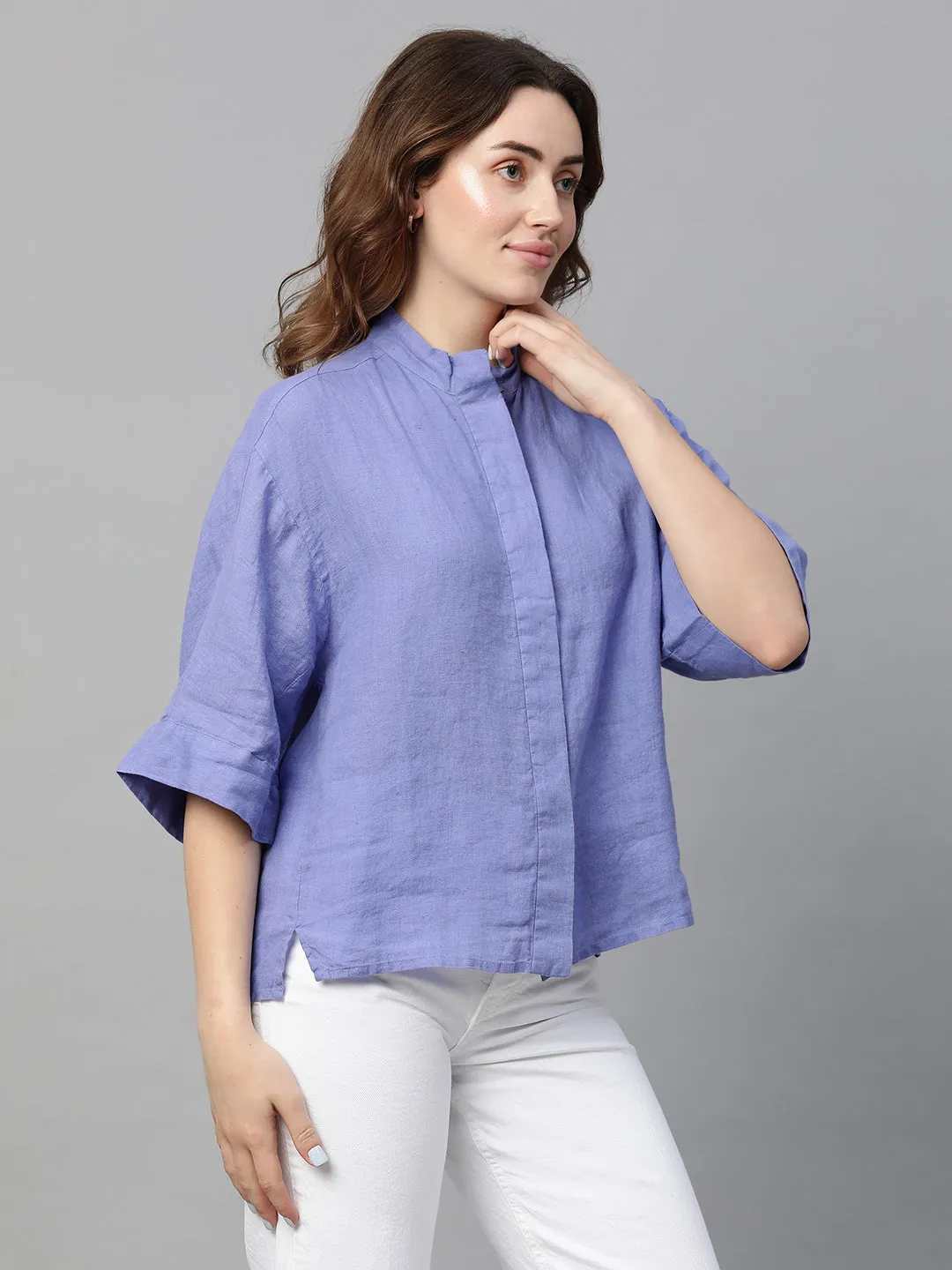 Women's Lilac Linen Regular Fit Blouse