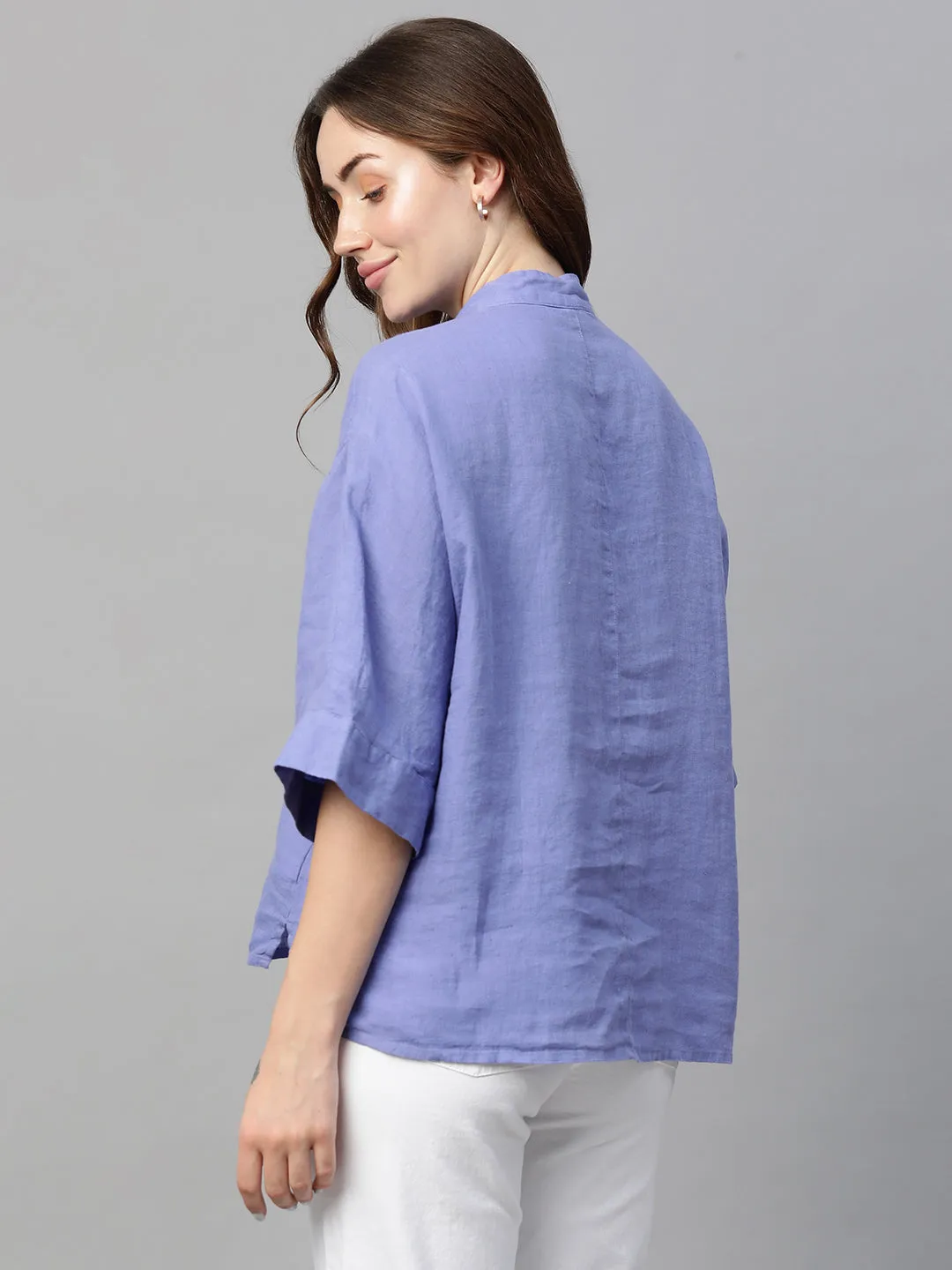 Women's Lilac Linen Regular Fit Blouse