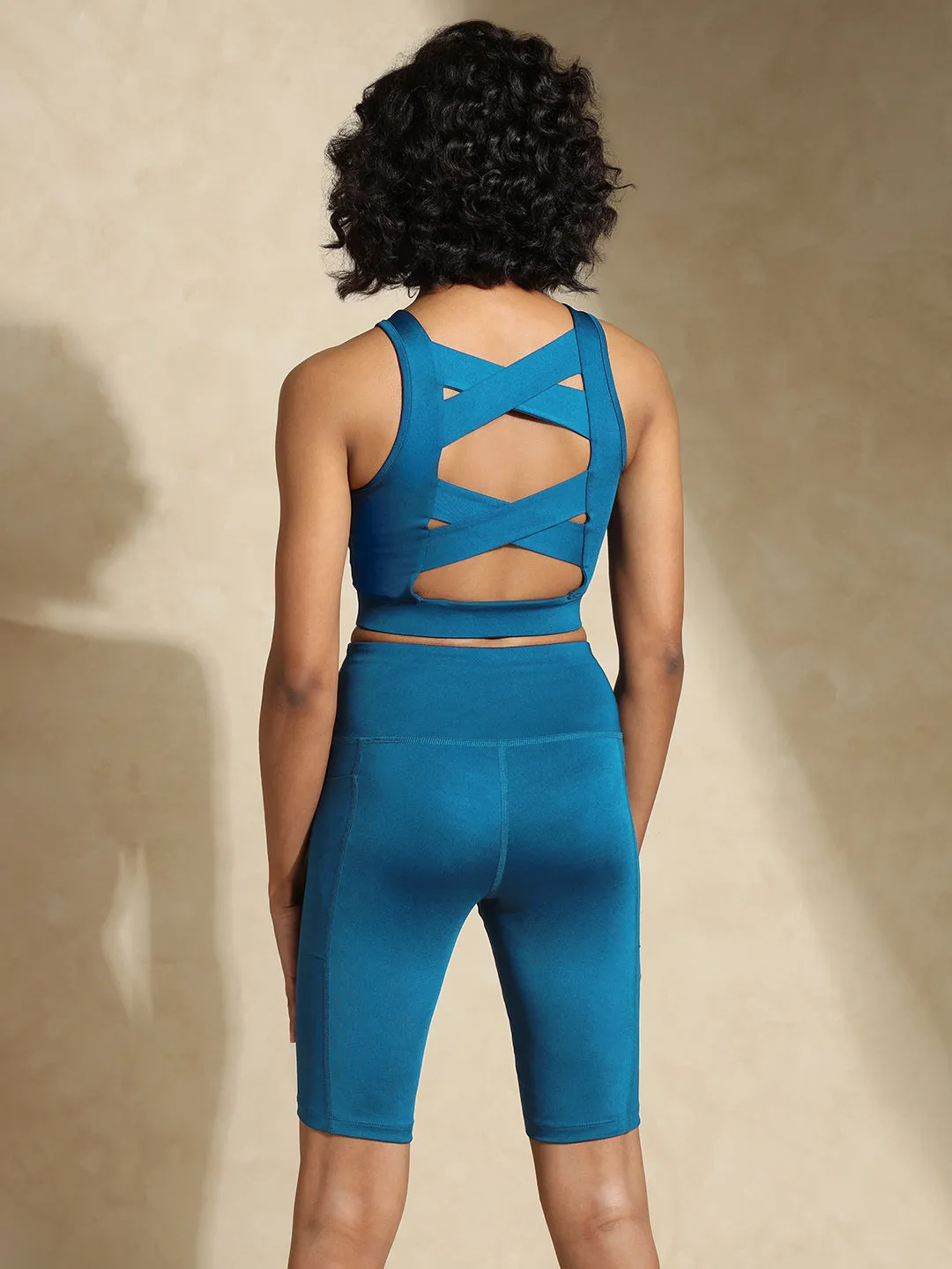 Women's Padded Cross Back Crop Top Sapphire Blue