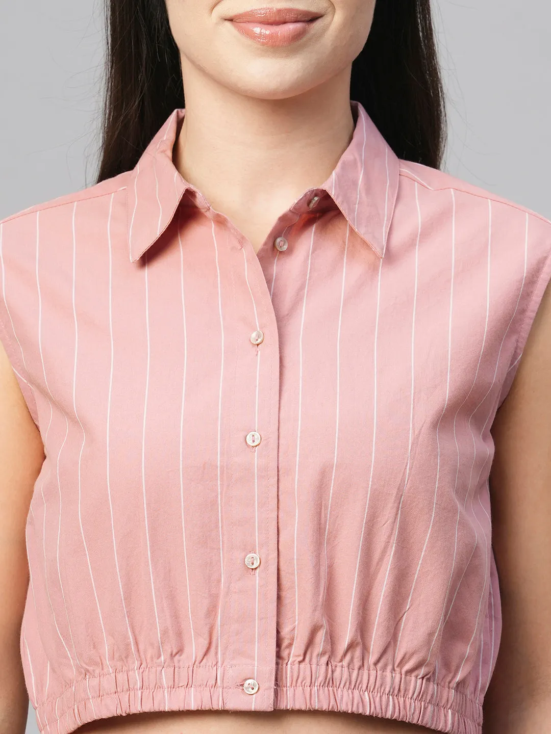 Women's Pink Cotton Regular Fit Blouse