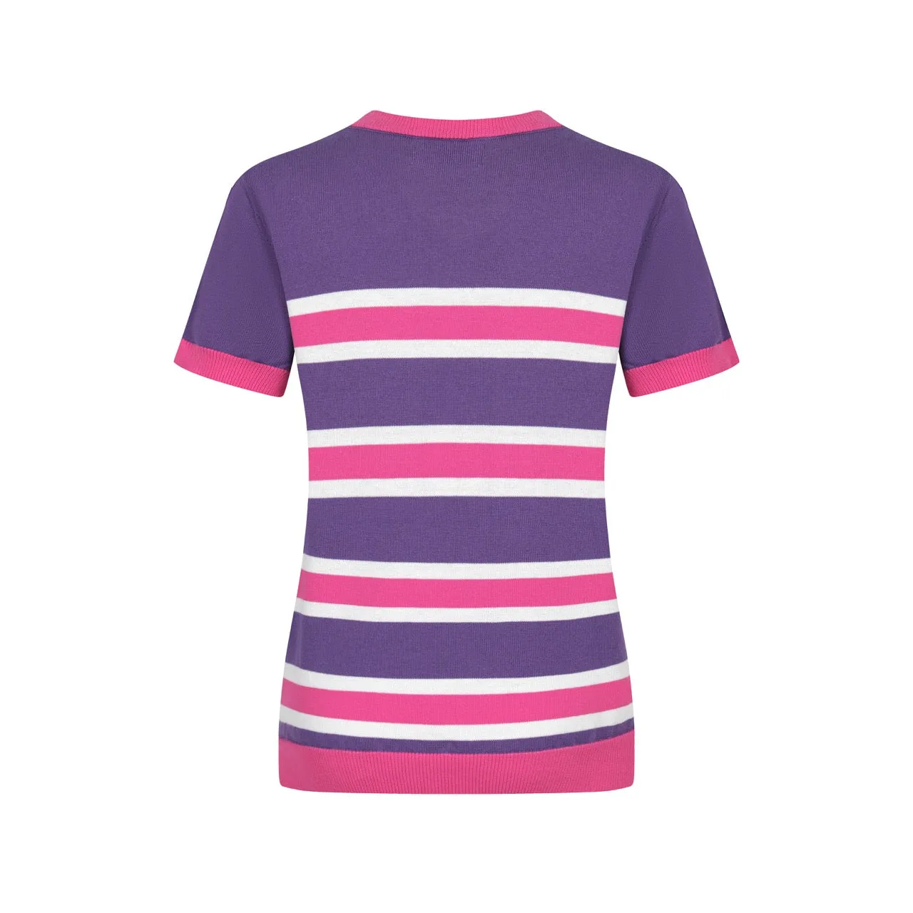 Women's striped purple knit V-neck T-shirt